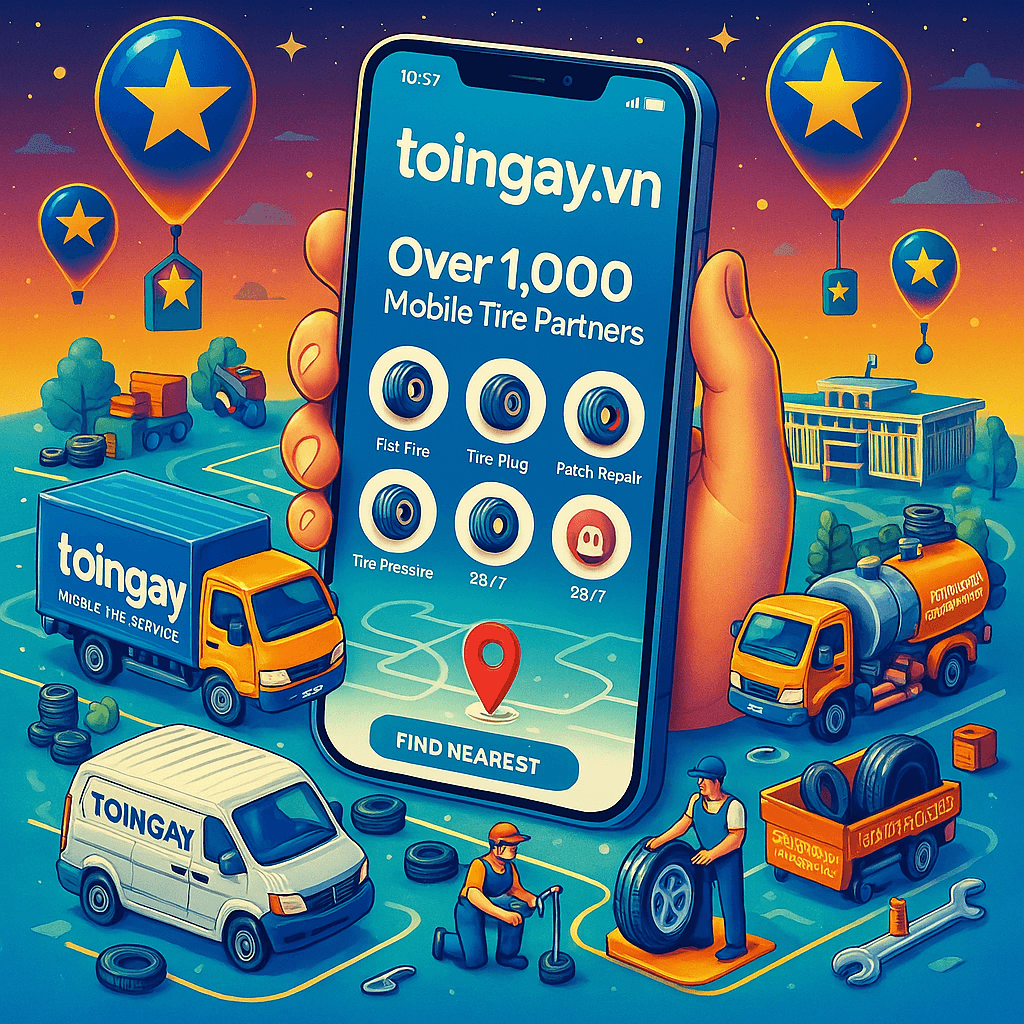 toingay.vn-nền tảng kết nối bác tài và đơn vị vá vỏ lưu động toàn quốc